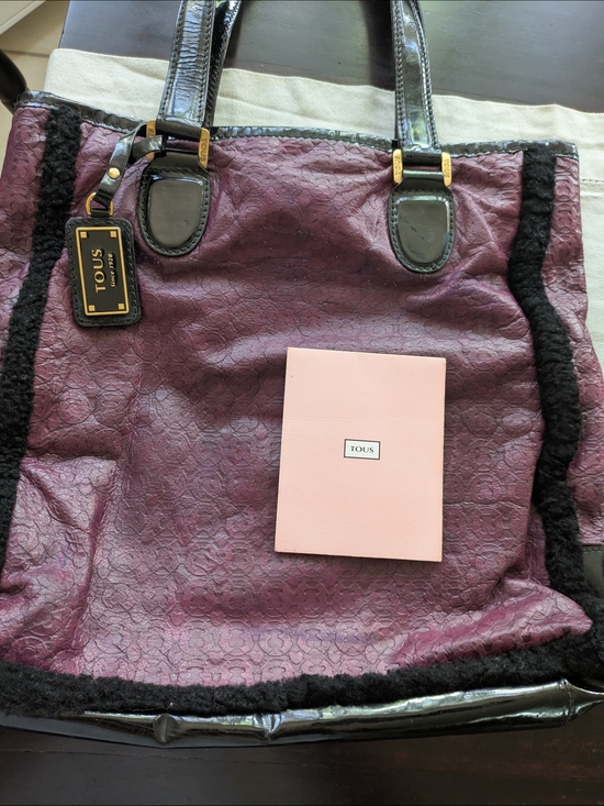 Tous Handbags - TOUS Plum Tote with Black Trim